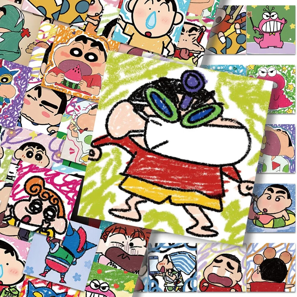 186张手绘涂鸦蜡笔小新贴纸搞笑简笔画手账手机壳装饰贴纸diy 手绘