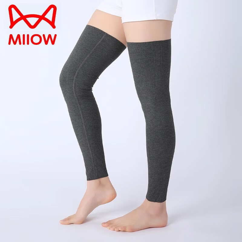貓人（MiiOW）純棉保暖護(hù)膝薄款莫代爾踩腳加長襪套男女空調(diào)房腿套運(yùn)動(dòng)防寒護(hù)腿 深灰色【直筒款/長60厘米】 1雙 XL 【加防滑條】
