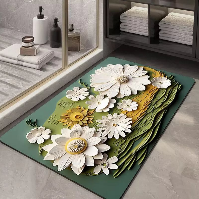 【精选】新款立体硅藻泥浴室吸水地垫卫生间防滑垫家用厨房厕所入 繁花奶油花朵-加厚款 40*60CM