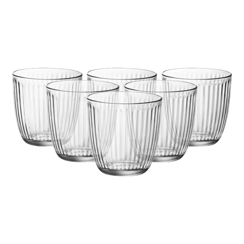 BORMIOLI ROCCO意大利進(jìn)口玻璃杯大容量耐熱透明喝水飲料冰沙奶茶杯涼白 (條紋)透明290ml6只