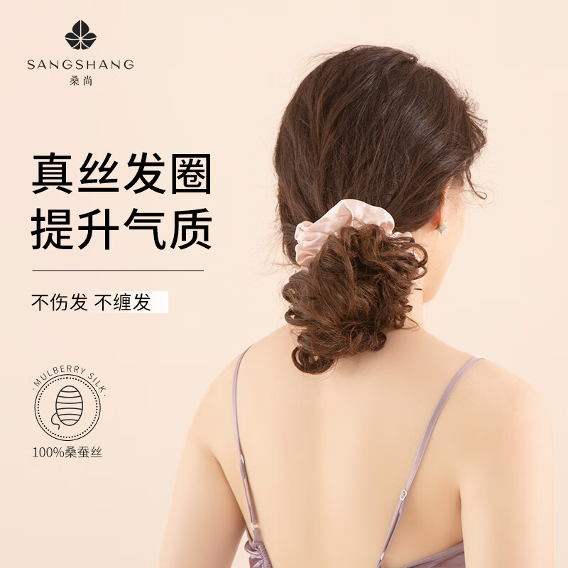 桑尚真丝发圈桑蚕丝大肠头花章小蕙轻奢皮筋头绳丝绸新年礼物送女友 【3.5cm】雾霾蓝