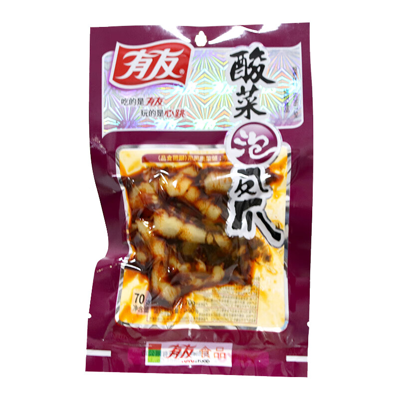 有友泡椒筋骨棒山椒鸡爪重庆特产休闲零食旅游小吃 酸菜凤爪 70g*1袋