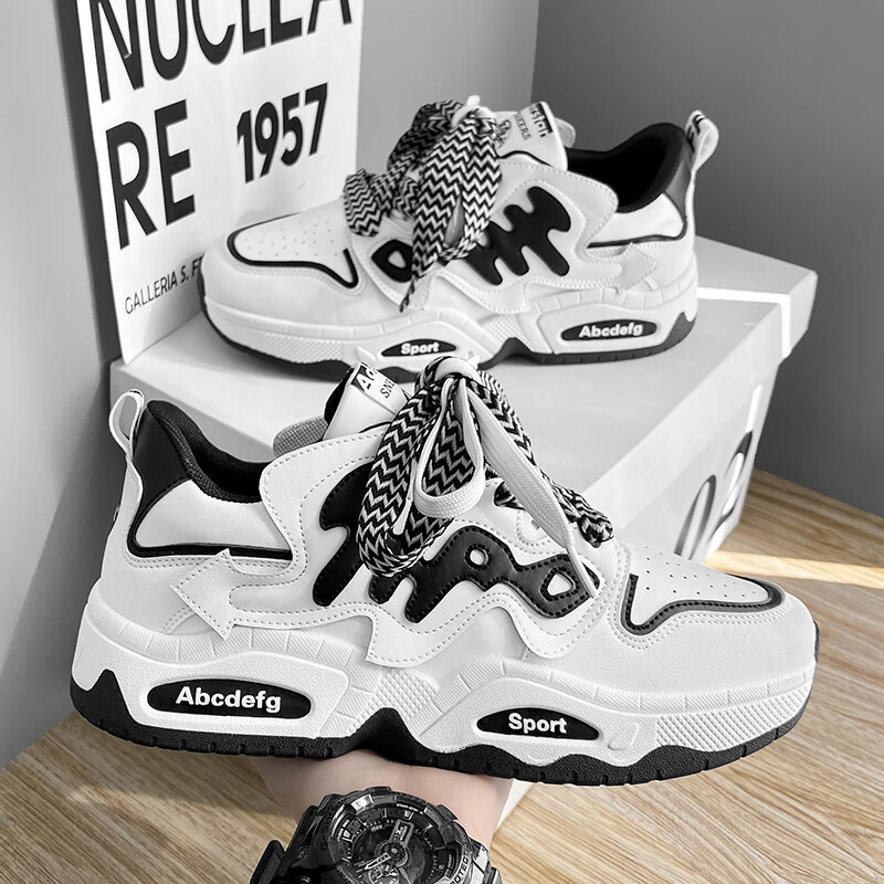 京蝌蝌男鞋冬季百搭潮牌感运动休闲板鞋厚底内增高小白老爹潮鞋春季