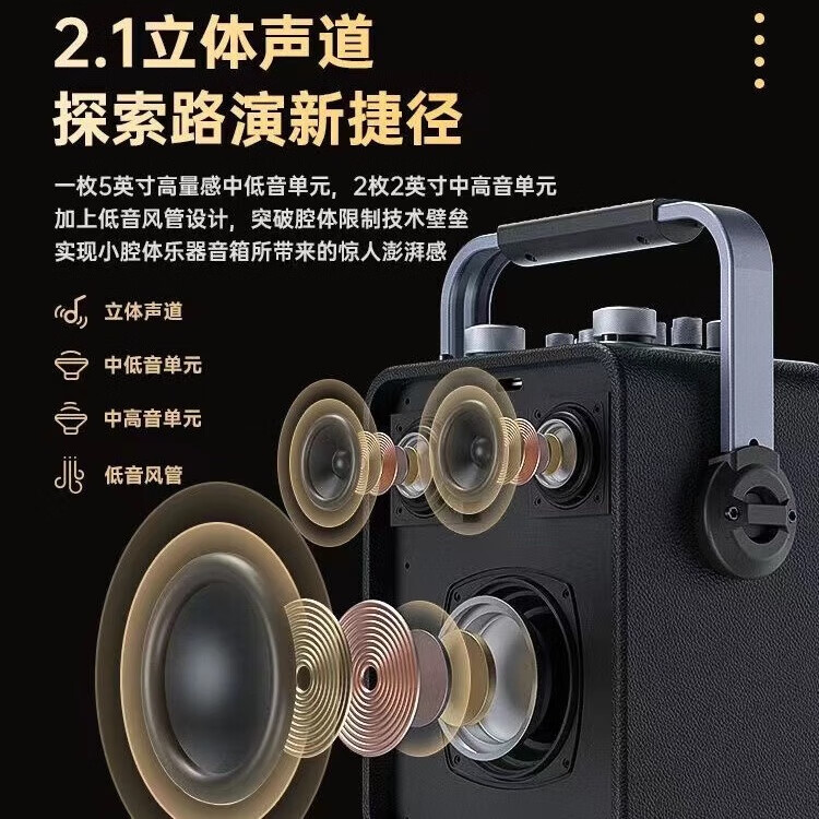 不见不散流浪者D5便携式户外K歌直播广场舞手提音响电吹管萨克斯会议家庭KTV自带麦克风高端一体机蓝牙音响 D5黑色单麦版+U盘+3年保修