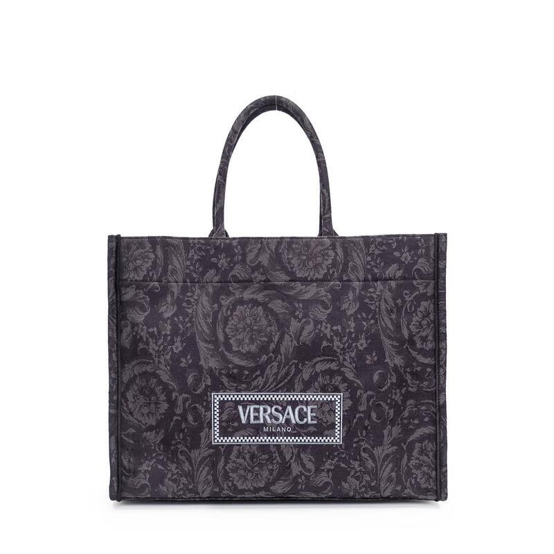 范思哲(versace)范思哲男士巴洛克提花帆布手提包 黑色 tu