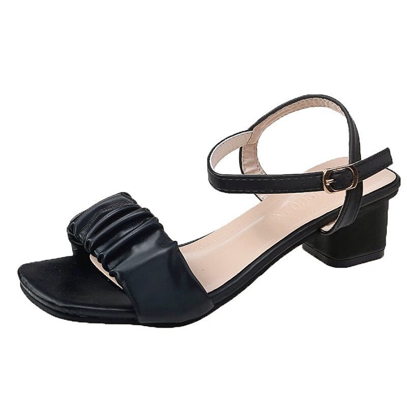 fengpilang卡迪高女鞋官方风格凉鞋女2024新款夏季时尚舒适一字扣粗跟