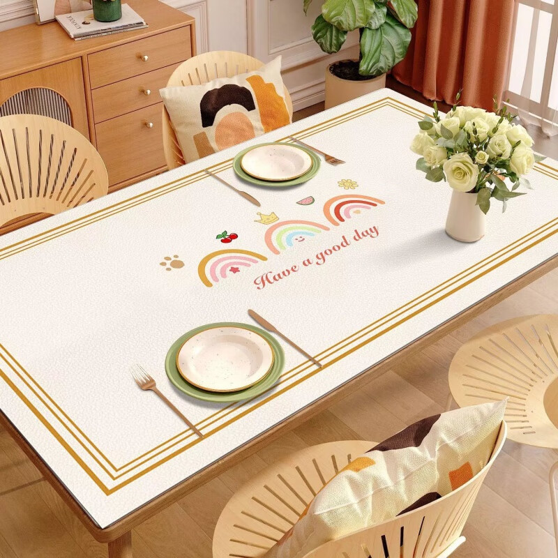 【精选】桌布PVC可擦免洗餐桌垫桌布防烫免洗桌垫ins风北欧桌布餐 60*120cm 雨后彩虹