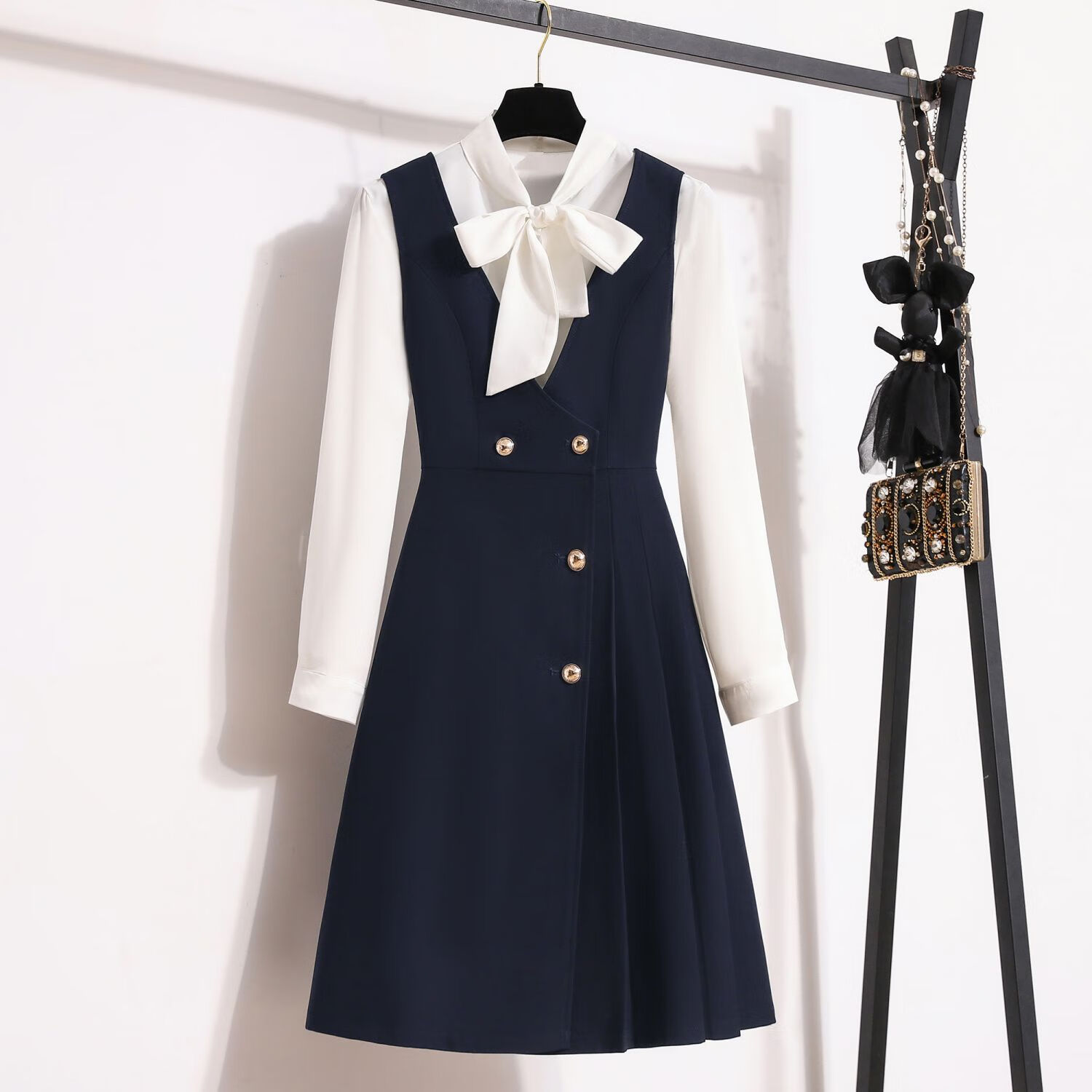 准德春秋季女教师面试套装职业装套装女教师面试气质连衣裙职场马甲裙