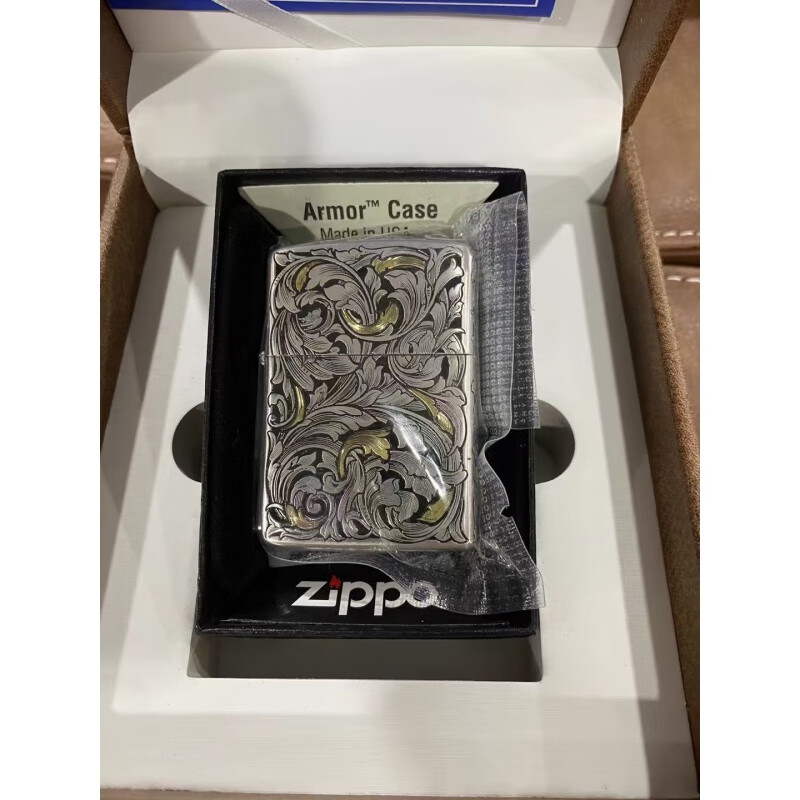 zippo打火机煤油防风之宝大叶唐草错金银钢制大圣限量送礼 大叶唐草