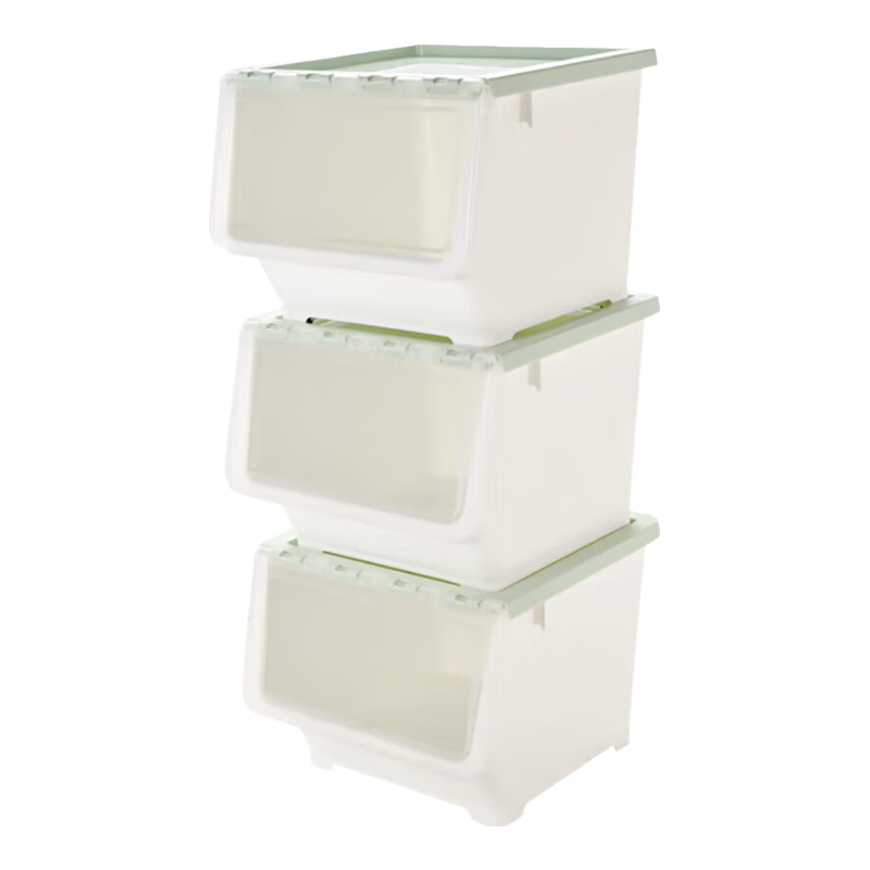 芙昕玩具收纳箱前开式斜口收纳盒家用多功能衣物零食翻盖箱整理储物箱 翻盖箱大号3个【冷灰色】