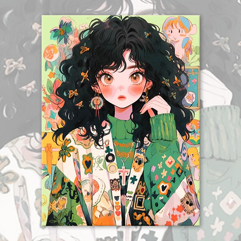 女孩数字油画diy填充油彩画填色卡通手绘儿童礼物丙烯画 多巴胺女孩1