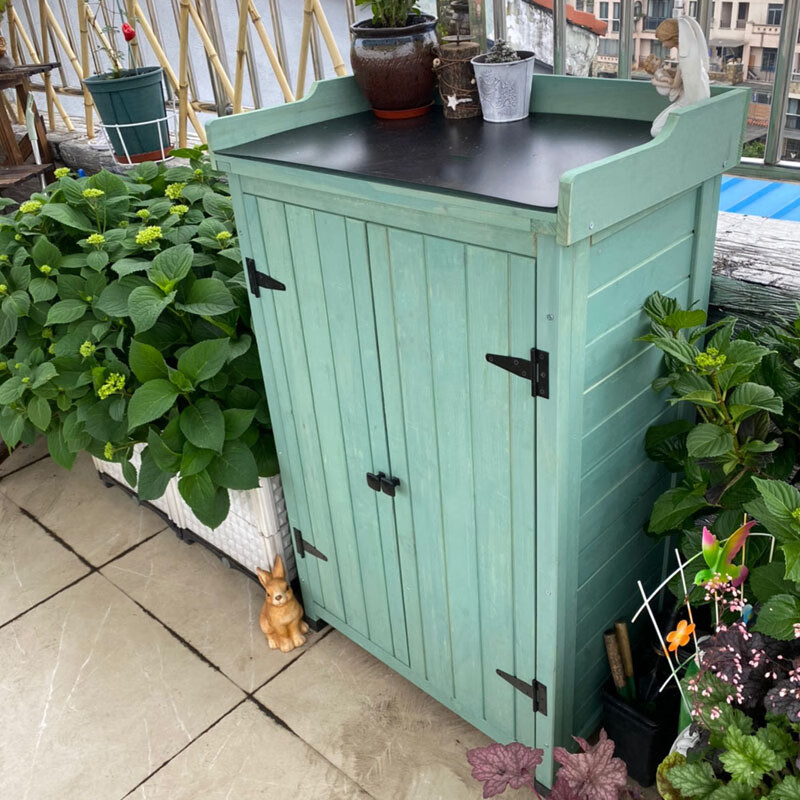户外储物工具柜防腐木阳台柜储物柜防雨杂物柜玩具收纳 g91青色收纳柜