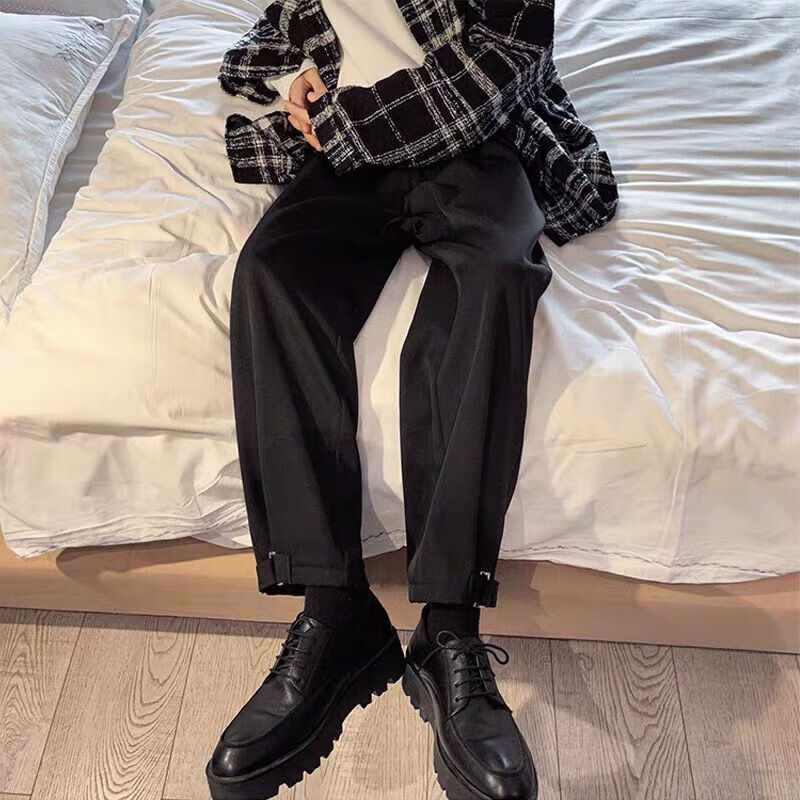 高帮鞋的直筒裤男搭配马丁靴的裤子搭配马丁靴的裤子男宽松百搭 黑色