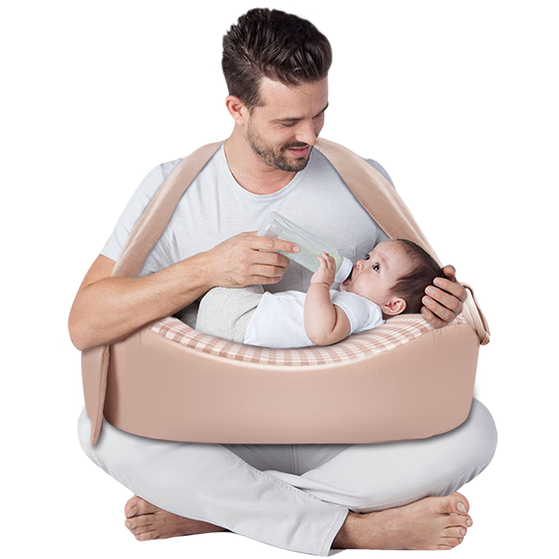 枕工坊哺乳枕喂奶神器月子護(hù)腰解放雙手斜坡墊嬰兒躺喂抱睡喂奶輔助枕 升級肩帶愫棉咖格 防吐奶-可拆洗