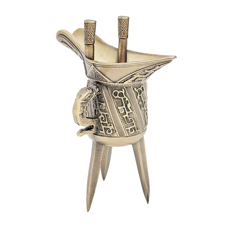 途贺中式仿古青铜爵杯古代殇杯西周器皿古董摆件龙凤帝王杯带把可饮用