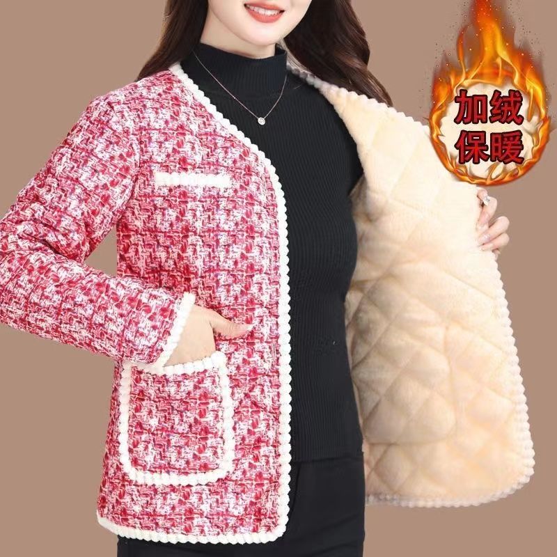 嘉鈺潮庫湖南四川省服冬季女加厚棉襖棉服加絨洋氣外套短款棉衣保暖 紅色XL 85-100