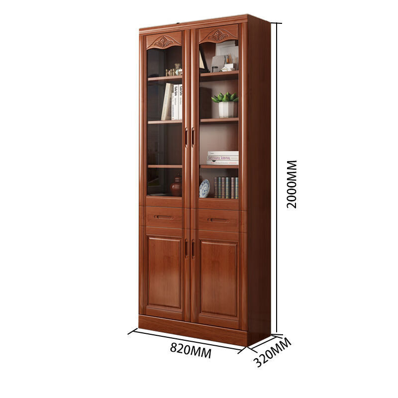 新款新中式书柜书架玻璃门现代简约中式书房家用办公文件柜 海棠色