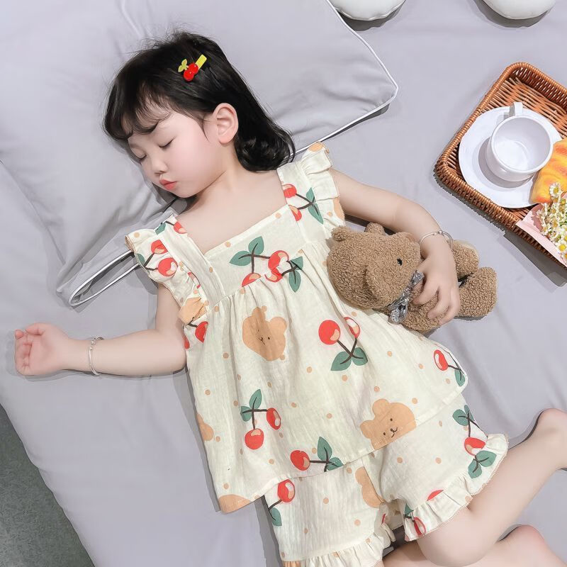 格素凡儿童宝宝睡衣夏天小女孩公主风无袖吊带可爱女童家居服可外穿