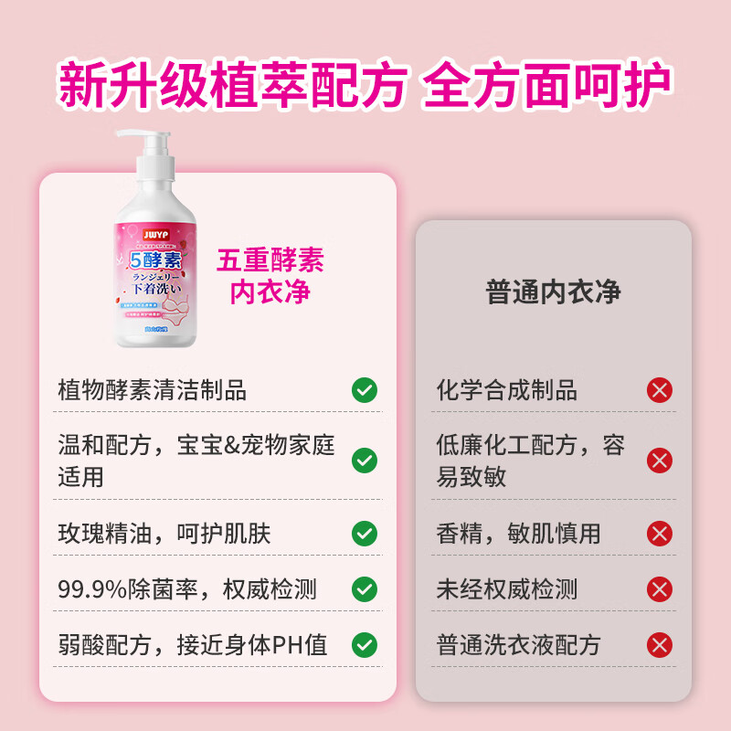 杰物壹品植研酵素内衣裤清洗液除菌除螨去血渍HPV滴虫玫瑰精油无荧光剂 基础款内衣清洗液300ml*2瓶