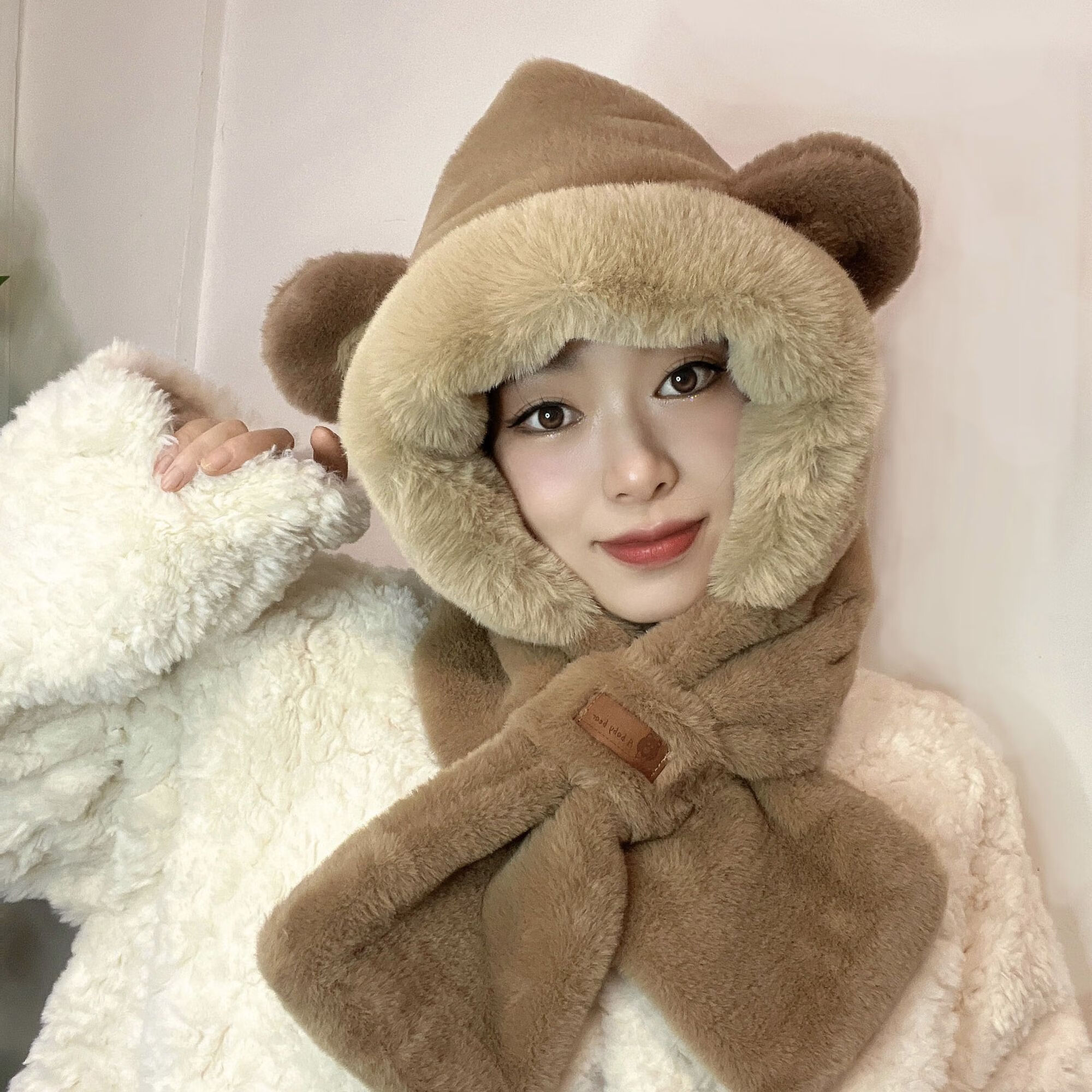 恋姬莎口罩围脖两件套一体可爱小熊耳朵连帽子冬季防寒保暖ins耳朵