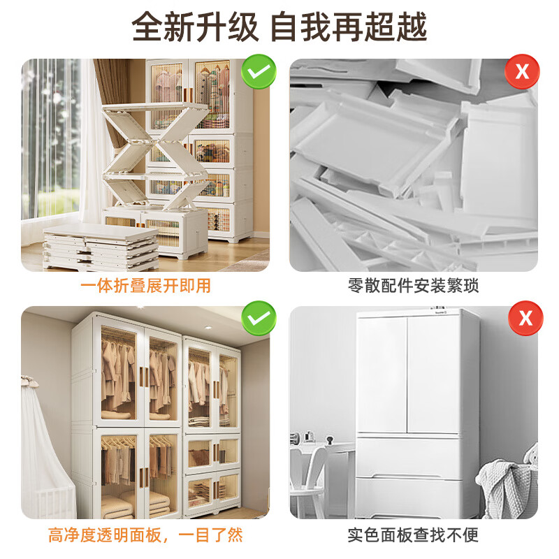 JEKO&JEKO免安装收纳柜儿童衣柜婴儿抽屉式多层储物柜塑料衣物整理宝宝衣橱 81*48*181cm白色【加厚材质】