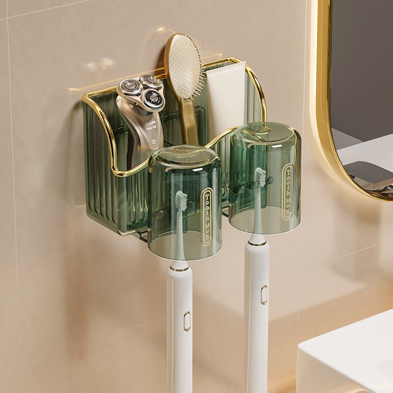 hywlkj隽颜堂电动牙刷架子置物架杯子卫生间牙膏漱口杯免打孔壁挂式