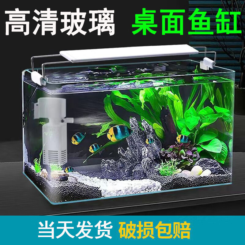 海谙客厅小型鱼缸透明热弯玻璃一体金鱼缸带氧气灯光造景水族箱创意 裸缸送赠品20*14*16