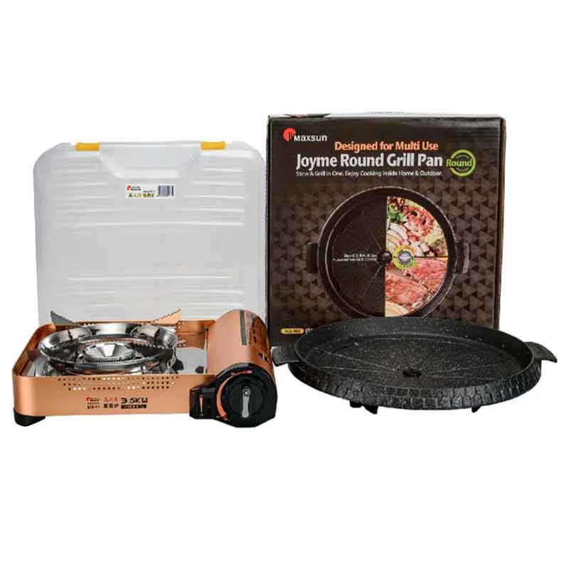 脉鲜卡式炉ms77 土豪金富贵双层防风炉 涮烤燃气灶 便携户外露营炉具 富贵荣华卡式炉+脉鲜JOY烤盘