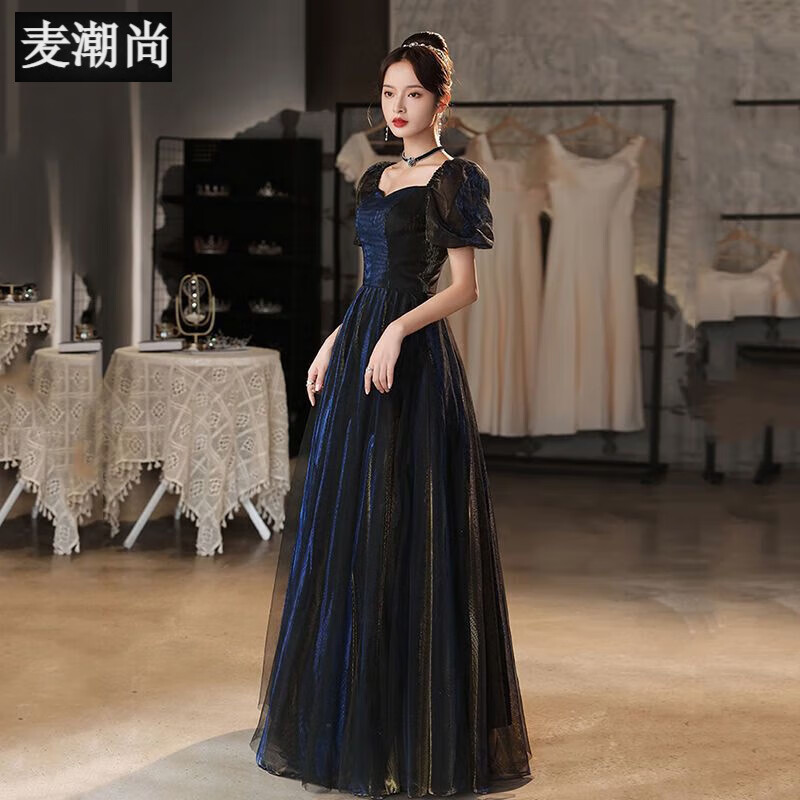麦潮尚艺考年会主持人2023新晚礼服裙长款优雅气质宴会高端演出服女 黑色长款:绑带款 M属于什么档次？