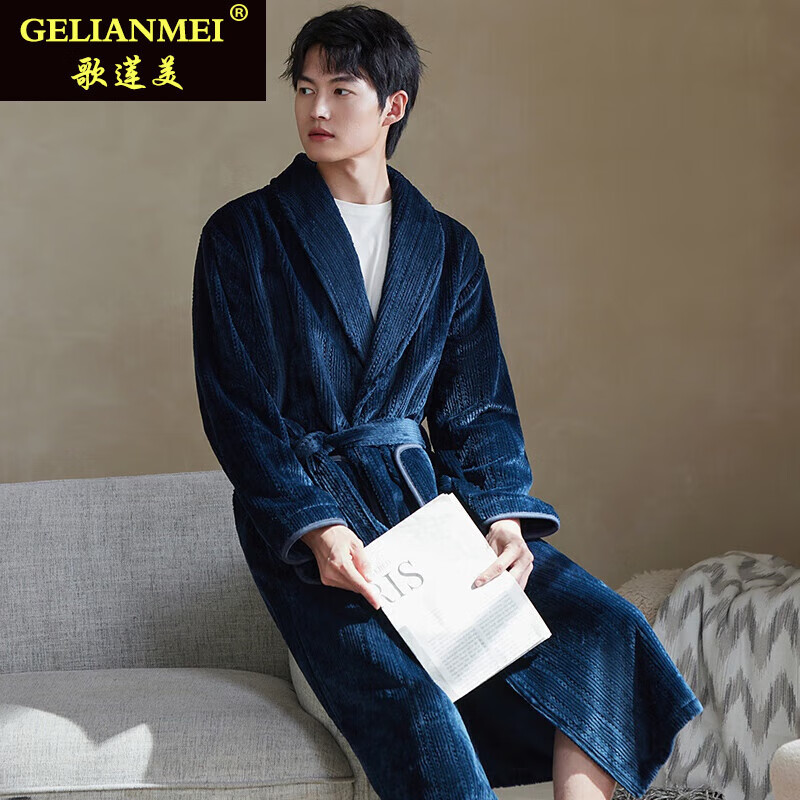 歌莲美(gelianmei)品牌睡袍男士法兰绒秋冬季冬款加绒加厚睡衣保暖