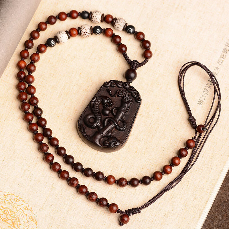 生肖木羊鸡鼠牛虎兔马吊坠项链属相挂件挂坠男女礼物 生肖蛇搭配珠链