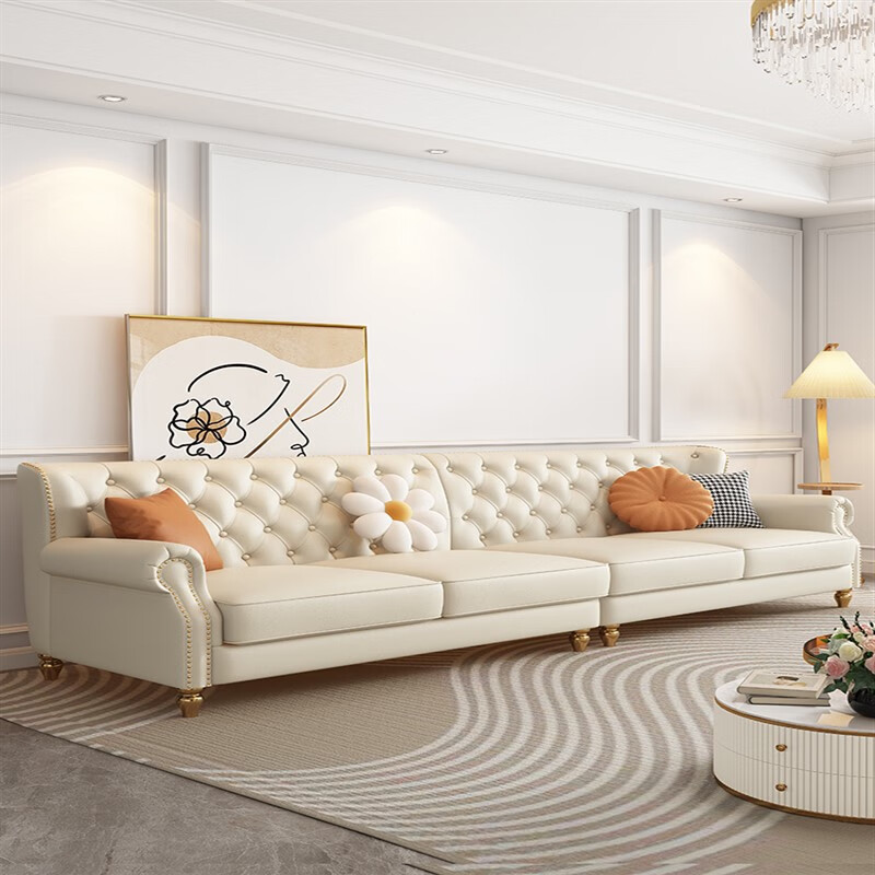 澳颜莱东莞沙发龙江沙发真皮欧式 法式奶油风格皮沙发客厅简约现代