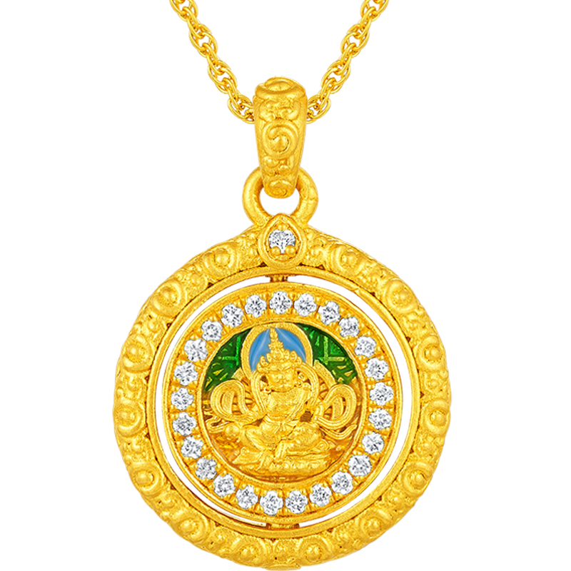 潮宏基足金古法黃金鉆石項(xiàng)鏈定價(jià) 黃財(cái)神 XQG32200486 鉆約0.11-0.14ct
