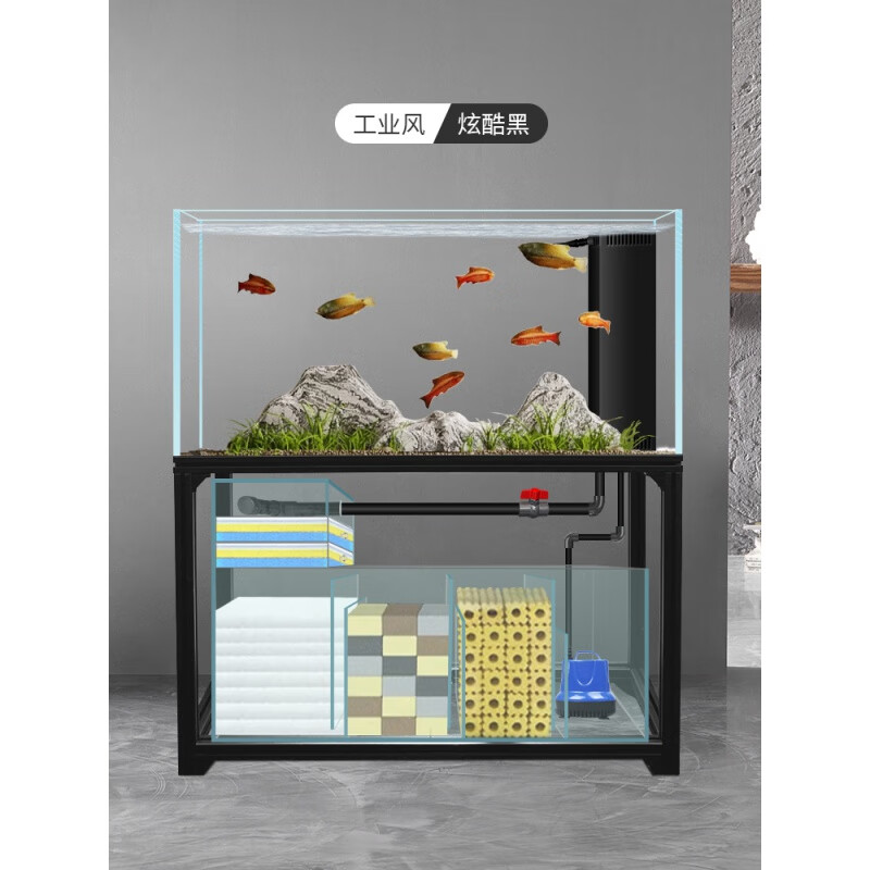 漂傲金晶超白玻璃鱼缸直角溢流底滤一体过滤整套三重溢流 鱼缸定制