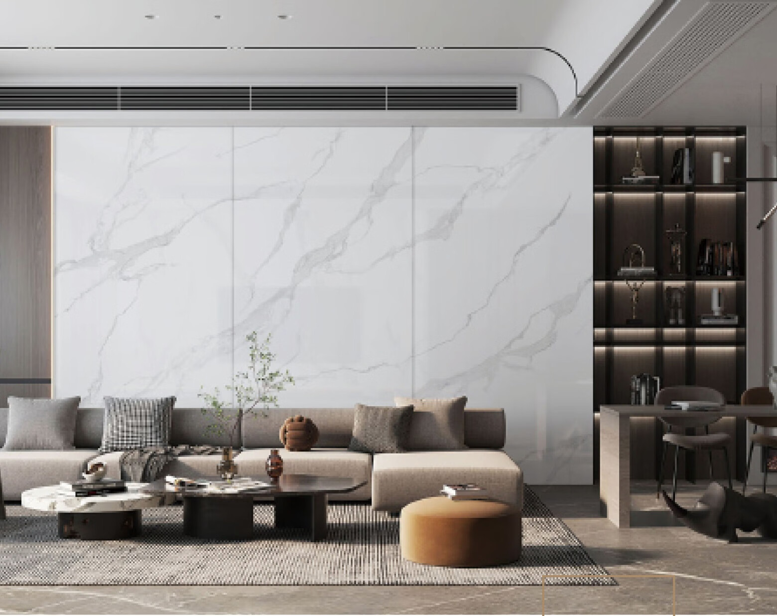 仁聚益鱼肚白岩板电视背景墙客厅沙发悬浮现代简约金仿大理石瓷砖定制