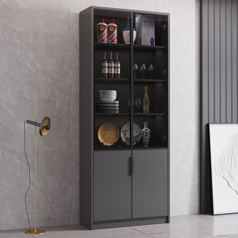 百家邦酒柜 全铝整板酒柜 客厅展示柜 玻璃门酒柜 深灰色 可全屋定制