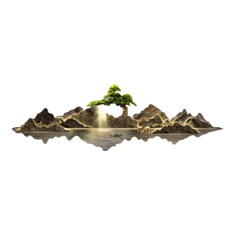 良木新中式轻奢高级感客厅装饰画3d立体高档大气沙发背景墙挂画 C-流水生财-双层亚克力精雕 240*80-直插?？卮?可改接线