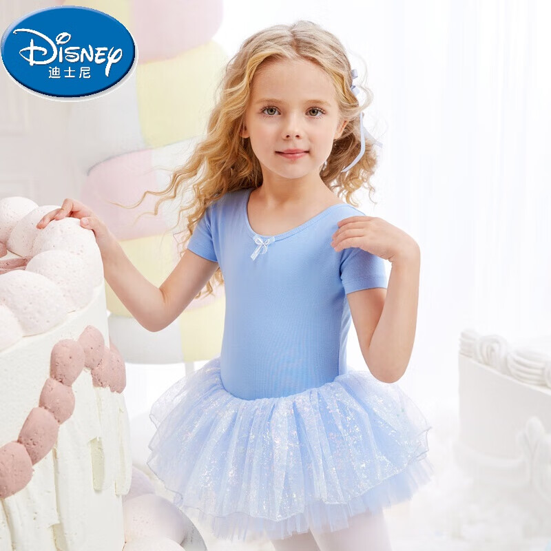 迪士尼（Disney）舞蹈服儿童女中国舞练功服夏季短袖女孩跳舞裙服装幼儿园芭蕾舞裙 浅蓝色 120cm