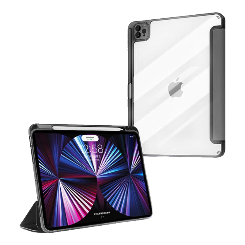 Snowkids適用ipadpro保護套11英寸2/3/4代2022/2021/2020款蘋(píng)果平板電腦保護殼全包防摔三折智能休眠皮套黑