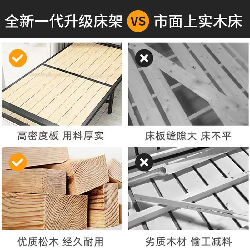 希昊折叠床单人实木床板家用午休成人办公室午睡简易床双人出租屋铁床 加厚钢架床头100cm宽+海绵垫 单折