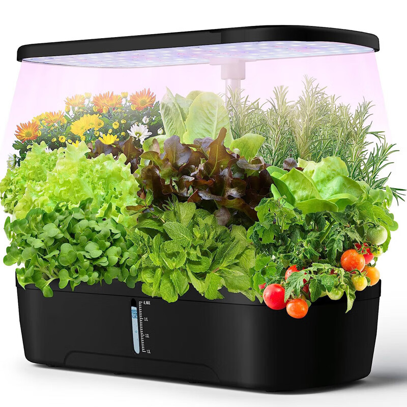跃百家庭智能水培种菜种植机无土栽培设备水耕蔬菜盆植物花卉种植 黑色12孔 塑料