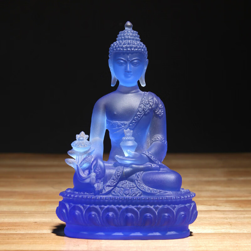帛灵 释迦牟尼蓝色药师佛佛像莲花底座七佛供奉药师琉璃光如来家用摆