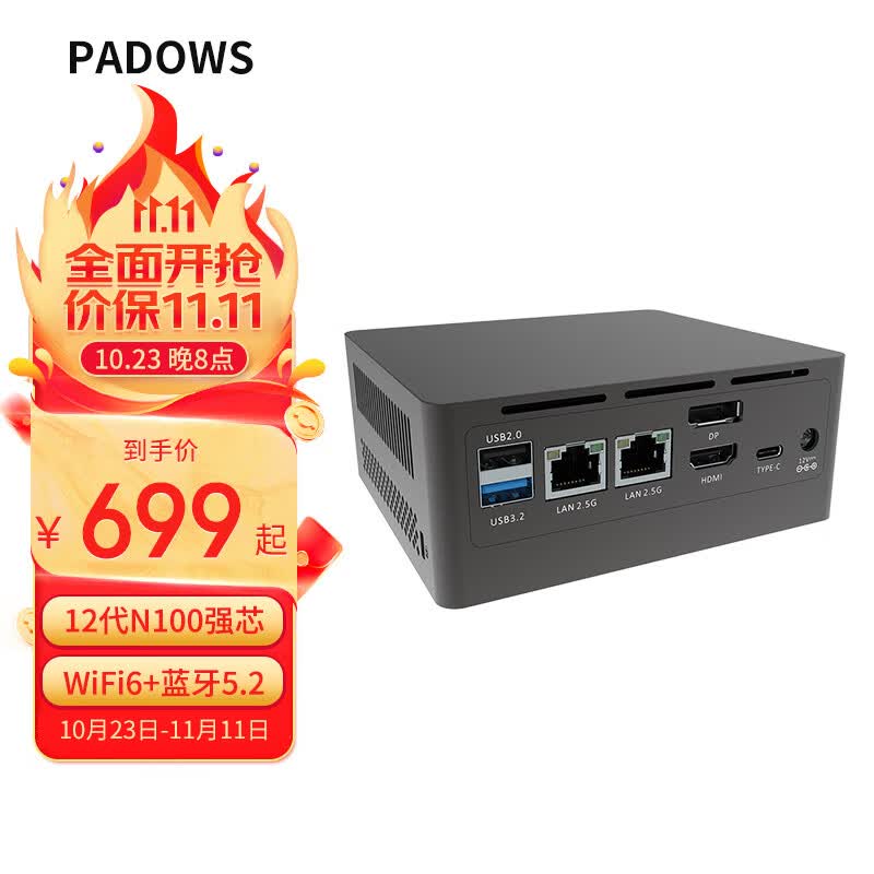 PADOWS迷你主机mini PC电脑主机12代N100商务办公家用娱乐台式机 N100 Pro-双网口 准系统（无内存硬盘）高性价比高么？
