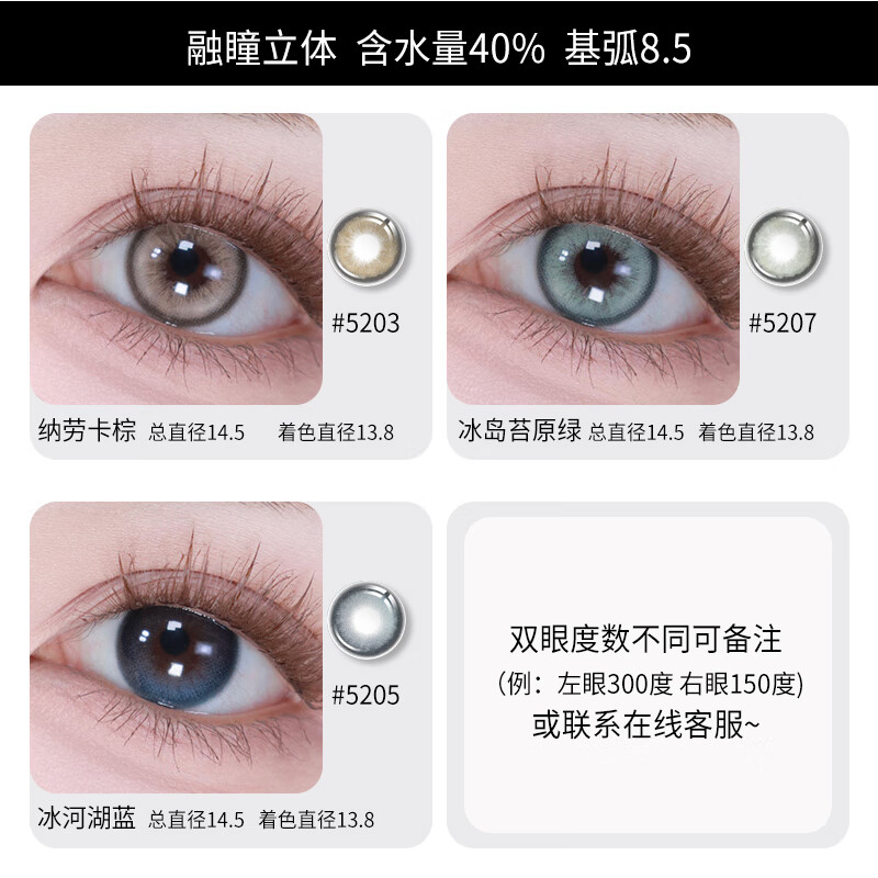 Merry dolly美瞳半年抛2片彩色近视隐形眼镜水润大小直径自然混血三明治工艺 纯净湖泊蓝5215（14.5mm2片) 0度
