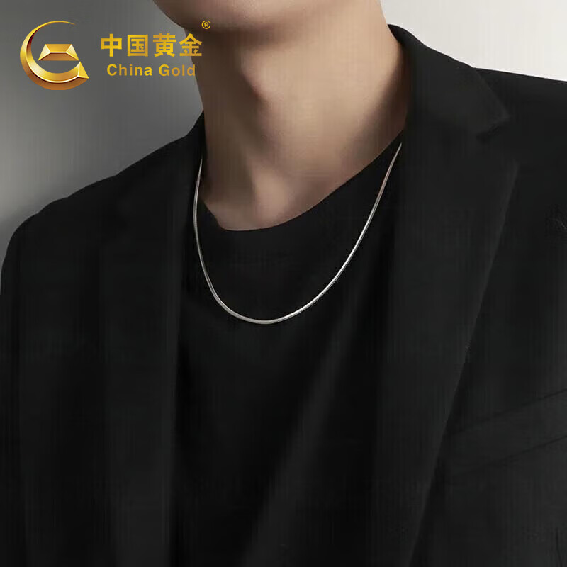 中國黃金蛇骨鏈銀項鏈男士型男潮流本命年蛇形素鏈生日禮物送男友老公周年 長60CM【商家可刻字】