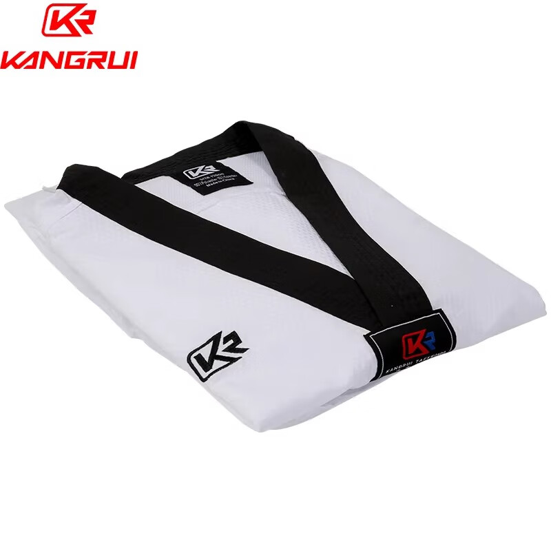 康瑞跆拳道服速干跆拳道服裝教練服訓(xùn)練夏季道服夏天成人男女跆拳道服 白色黑領(lǐng) L