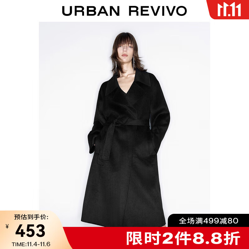 UR2023秋冬季新款女时尚休闲简约高阶气质宽松大衣外套UWG130149 黑色 S怎么样,好用不?