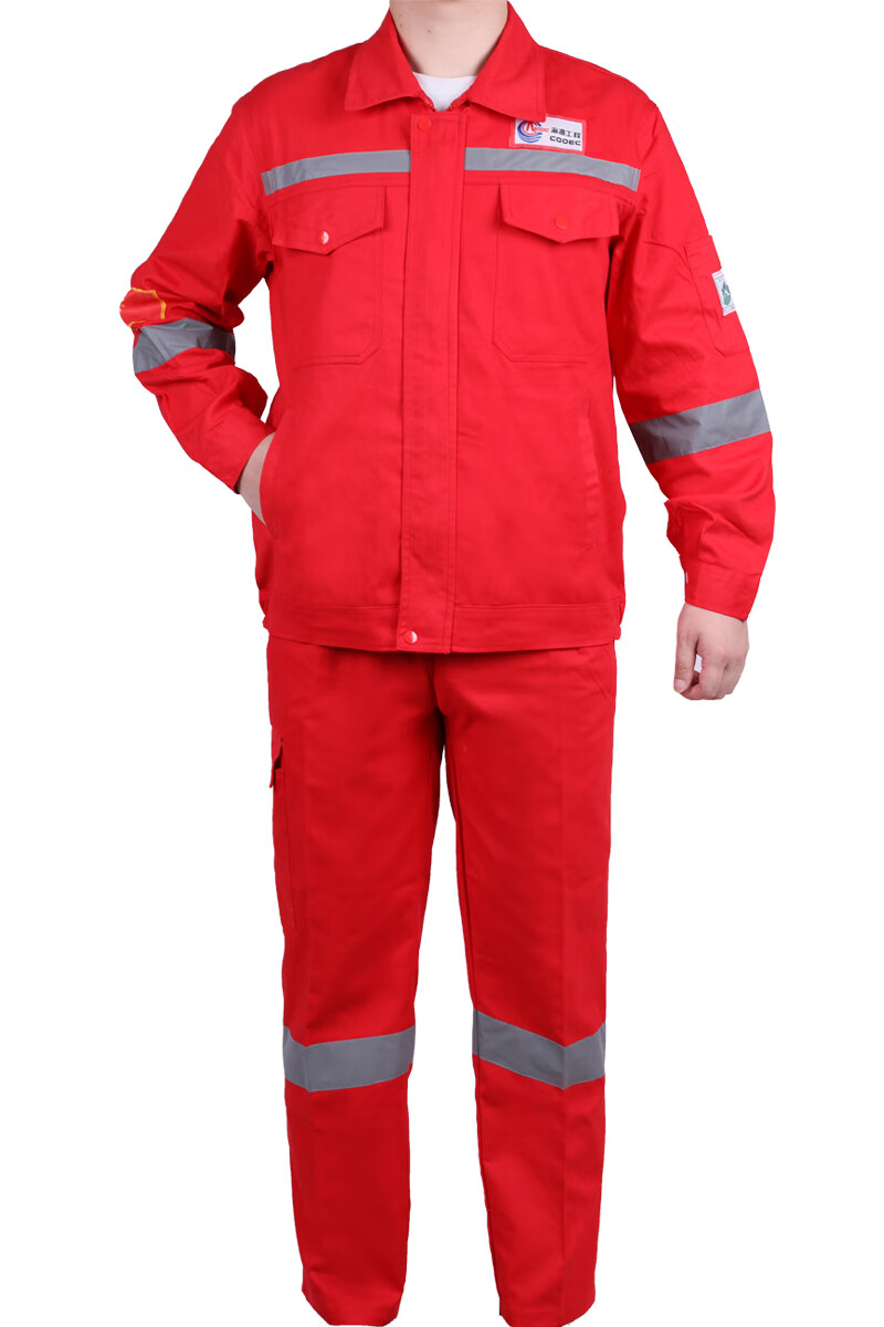 油纯棉劳保工作服 纯棉工作服套装男春秋冬款上衣裤子中海油 红色套装