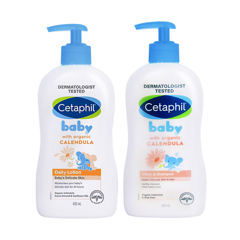 絲塔芙（Cetaphil）嬰幼兒童寶寶潤膚乳有機金盞花溫和低敏保濕身體乳 身體乳400ml+ 洗發(fā)沐浴400ml
