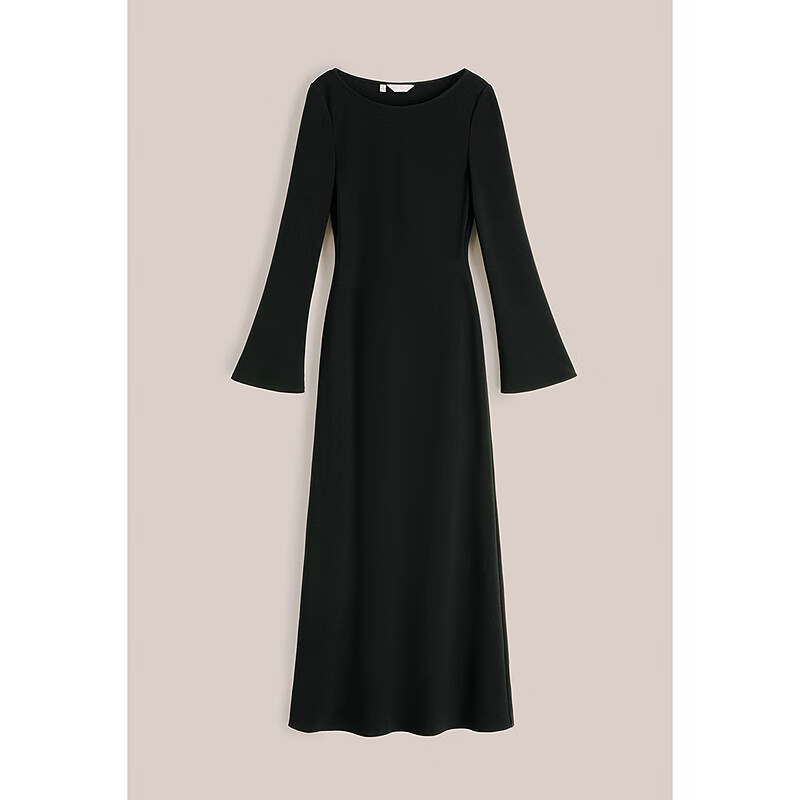 OBBLIGATO奥丽嘉朵2025春季新品圆领袖口微喇鱼尾下摆收腰连衣裙 黑色连衣裙 M
